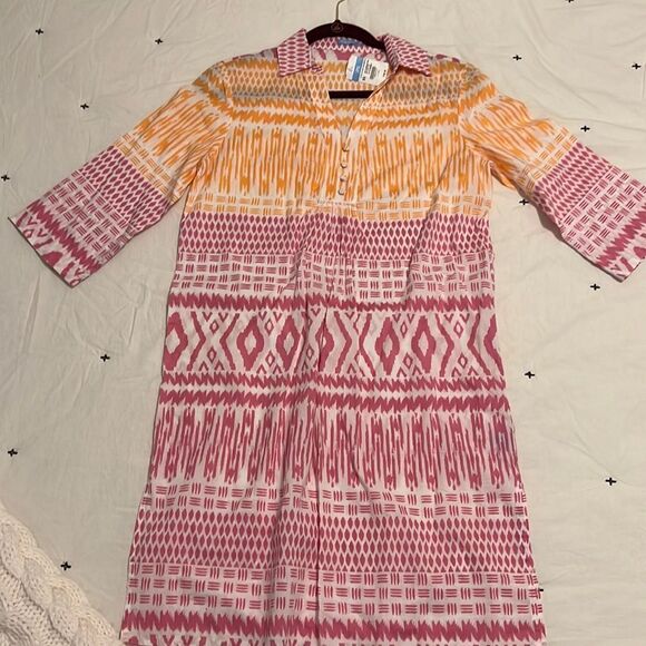 J. McLaughlin Pink and Orange 3/4 Sleeve aliyah blouse maldives Shift Dress C49 - Picture 1 of 8